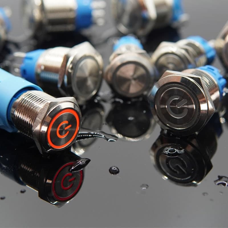 Illuminated Metal Push-Button Power Switch — LED Ring · IP65 · 16/19/22 mm - view 1